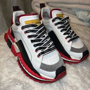 Dolce & Gabbana Men's Red, Black, and White Sneakers